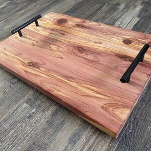 Handcrafted Cedar Serving Board with Black Metal Handles – (07.45.03)
